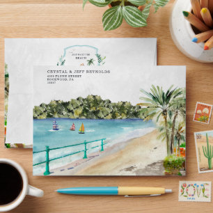 Aquarelle Plage Côtière Enveloppe de Mariage