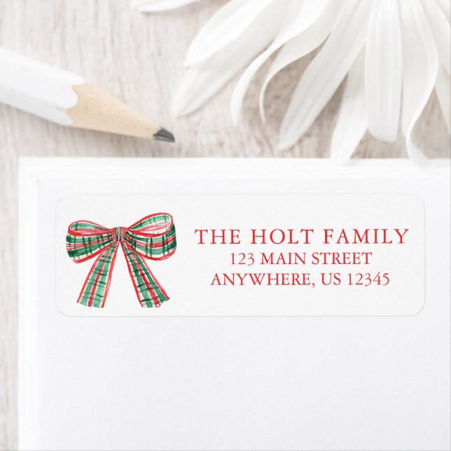 Aquarelle Plaid Christmas Bow Adresse de retour (En situation)