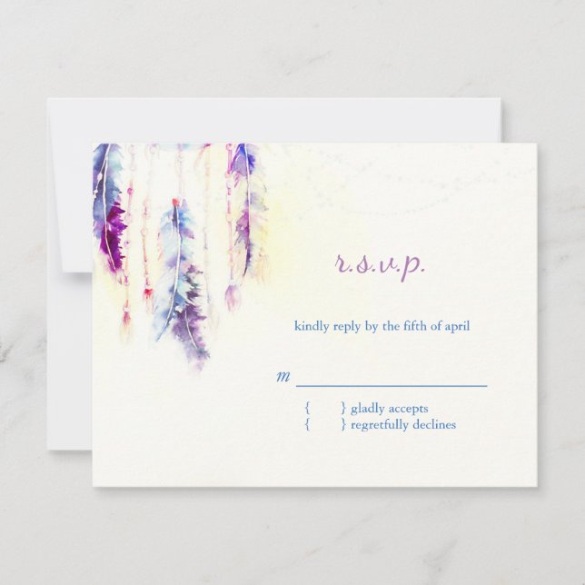 Aquarelle Plumes Boho Wedding RSVP (Devant)