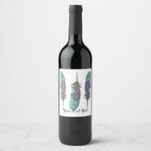 Aquarelle Plumes Étiquette de bouteille de vin per