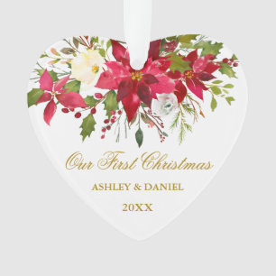 Aquarelle Poinsettia Floral Premier Or de Noël