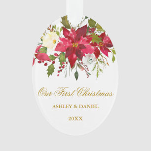 Aquarelle Poinsettia Floral Premier Vent de Noël