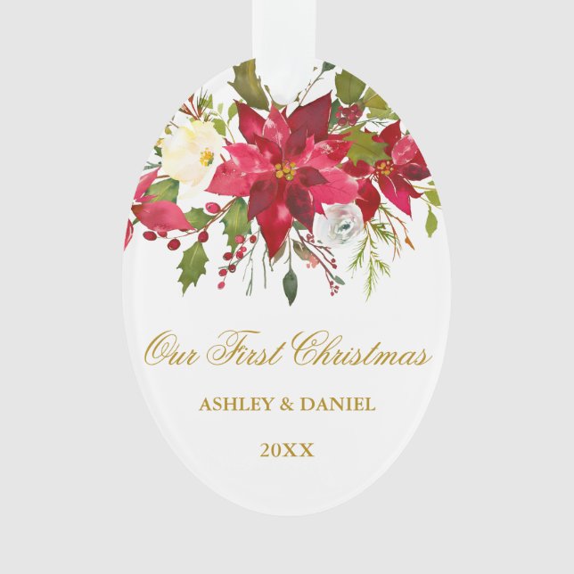 Aquarelle Poinsettia Floral Premier Vent de Noël (devant)