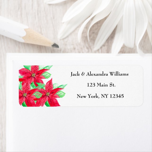 Aquarelle Poinsettia Rouge Floral adresse de retou (En situation)