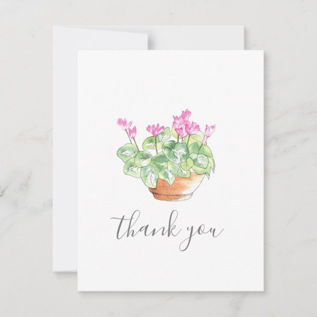Aquarelle pointillée Cyclamen Carte de remerciemen (Devant)