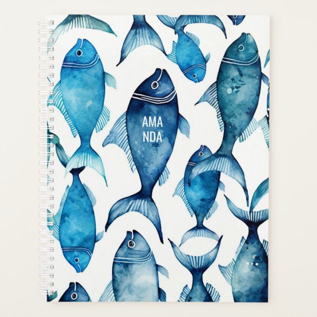 Aquarelle poisson bleu | Enseignant et bureau naut (Devant)