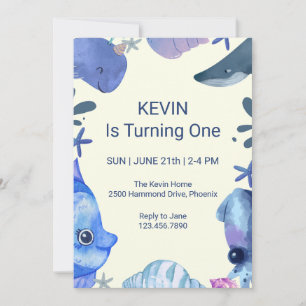 Aquarelle Poisson Thème Anniversaire Invitation