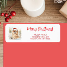 Aquarelle Pomeranian à Santa Hat Joyeux Noël