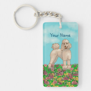 Aquarelle Poodle blanc aux fleurs