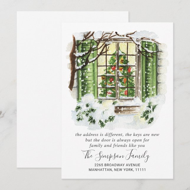 Aquarelle Porte de Noël Faire-part de déménagement (Devant / Derrière)