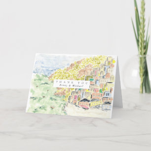Aquarelle Positano Italie Merci Cartes