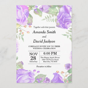 Aquarelle pourpre de faire-part de mariage floral