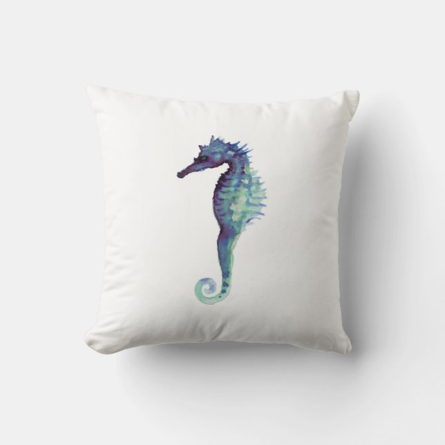 Aquarelle pourpre d'hippocampes de coussin blanc (Recto)
