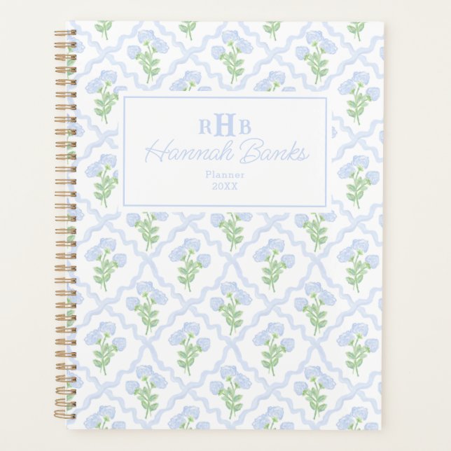 Aquarelle Preppy Monogramme Hydrangea Bows (Devant)