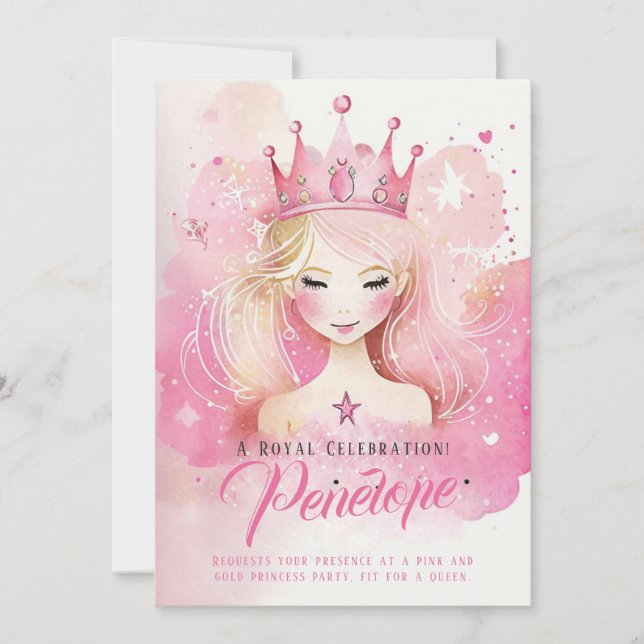 Aquarelle Princesse Imaginaire Invitation d'annive (Devant)