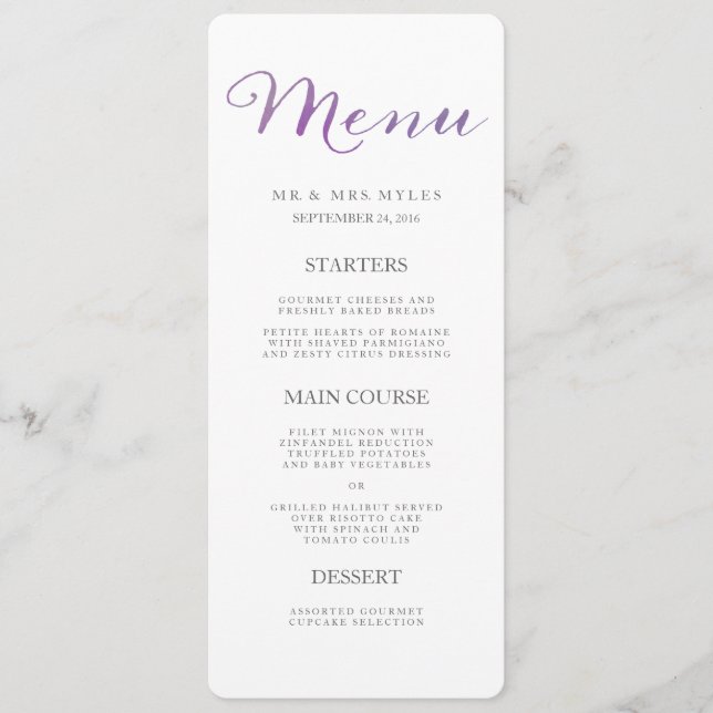 Aquarelle Pure Amour Menu Mariage / Violet (Devant)
