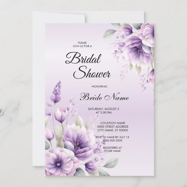 Aquarelle Purple Floral Douche nuptiale Invitation (Devant)