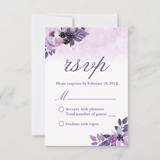 Aquarelle Purple Floral Mariage élégant RSVP (Devant)