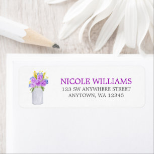 Aquarelle Purple Floral Mason Jar Adresse de retou