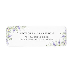 Aquarelle Purple Wisteria Adresse de retour Étique