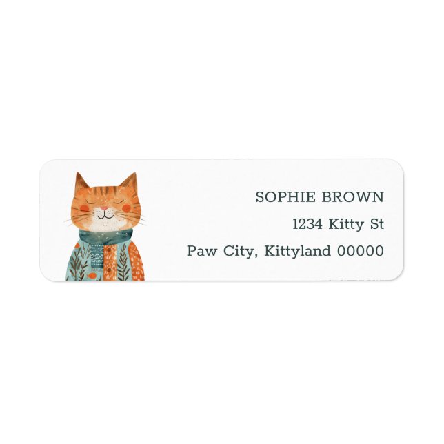 Aquarelle Quirky Cat Illustration Adresse de retou (Devant)