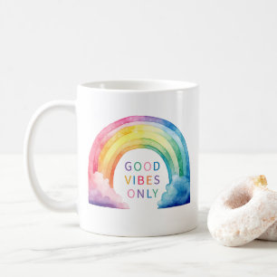 Aquarelle Rainbow Good Vibes seulement Mug de café