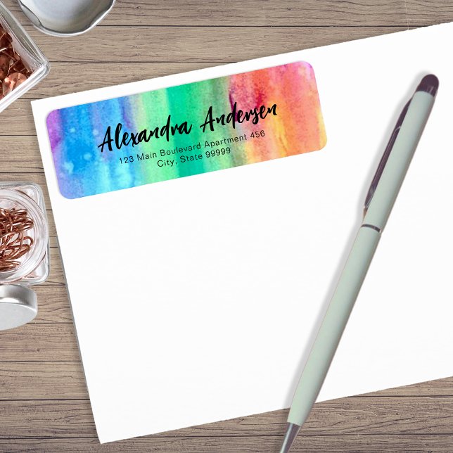 Aquarelle Rainbow Moderne Fancy Chic Étiquette de  (Créateur téléchargé)