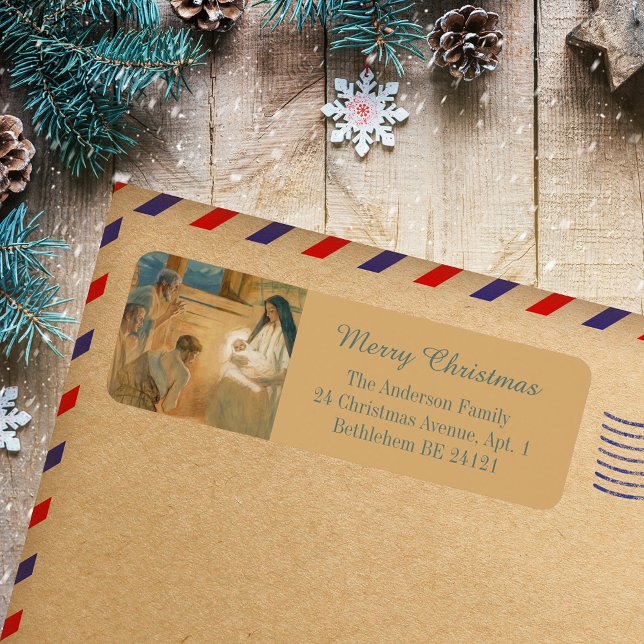 Aquarelle Religieux Christian Joyeux Noël (Watercolor Modern Religious Christian Catholic Merry Christmas Holiday Return Address Labels)