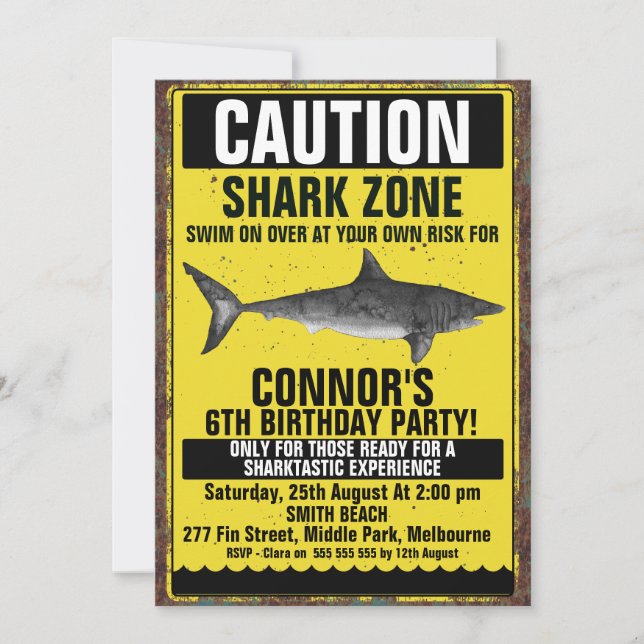 Aquarelle Requin fin plastique Invitation d'annive (Devant)