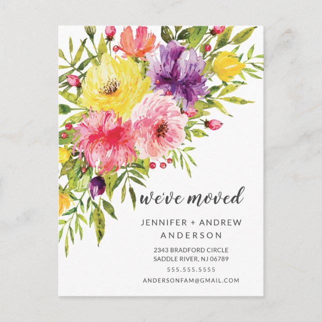 Aquarelle Ressort Floral Moving Faire-part (Devant)