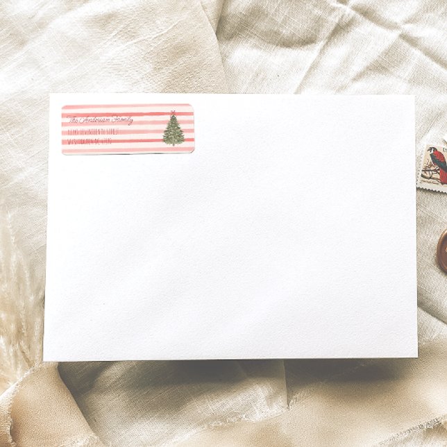 Aquarelle rétro Red Stripes Arbre de Noël (Créateur téléchargé)