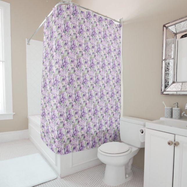 Aquarelle rideau de douche à fleurs violet (En situation)