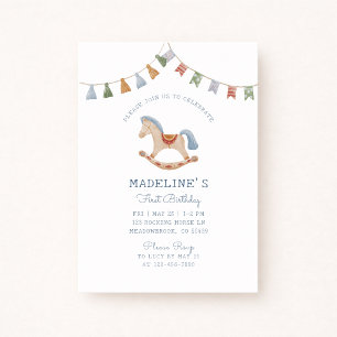 Aquarelle Rocking Horese, Invitation d'anniversair