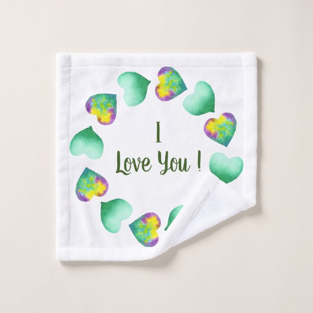 Aquarelle romantique Cute Vert Saint Valentin (Gant de toilette)