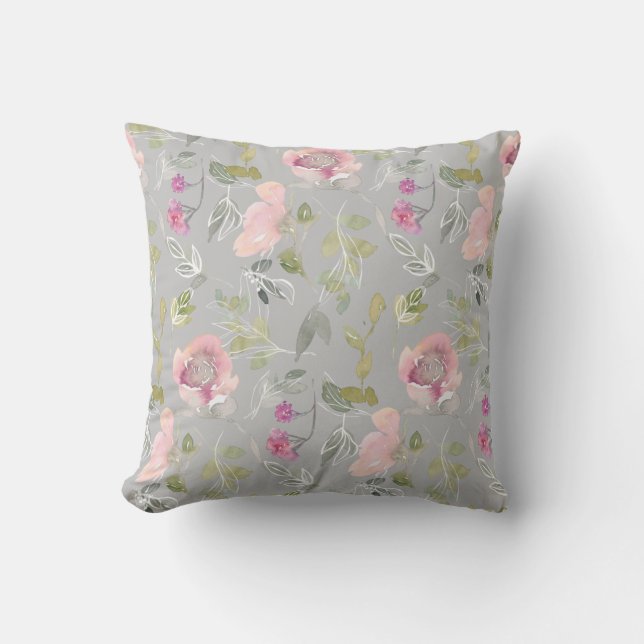 Aquarelle romantique Doodle Floral Jeter Oreiller (Recto)