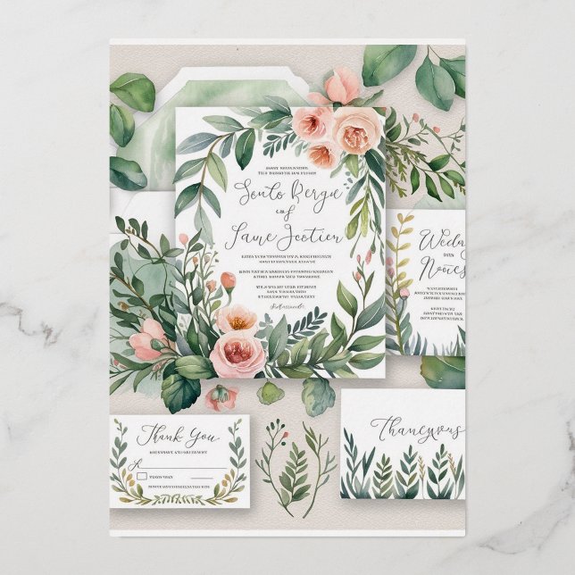Aquarelle romantique Faire-part de mariage florale (Recto)