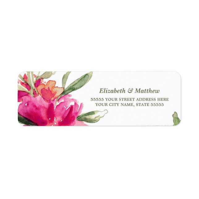 Aquarelle romantique Floral Retour Adresse Étiquet (Devant)