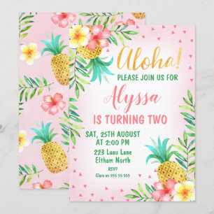 Aquarelle rose Aloha Luau Invitation Anniversaire