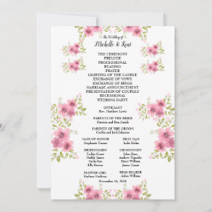 Aquarelle rose Anémone Mariage Programme & Menu