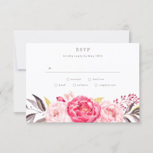 Aquarelle rose Anglais Bouquet Mariage Carte RSVP