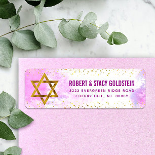 Aquarelle rose bat mitzvah et adresse de retour or