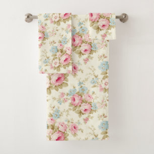 Aquarelle rose beige bleu floral Shabby Chic