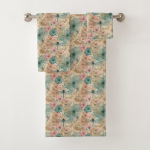 Aquarelle rose beige Turquoise Flores