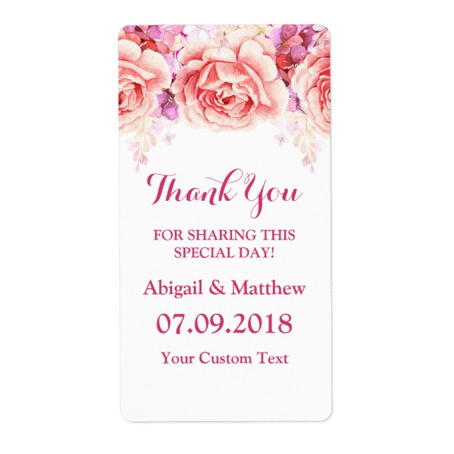 Aquarelle rose blanc Fleurs de mariage Étiquettes (Devant)
