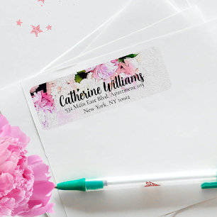 Aquarelle rose blanc Peony Flowers Adresse de reto
