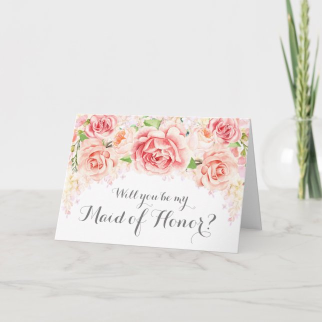 Aquarelle rose blanche Maid of Honor Invitation (Devant)