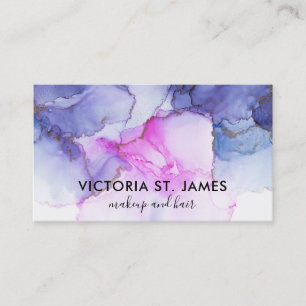 Aquarelle rose bleu Carte de visite Flecks or