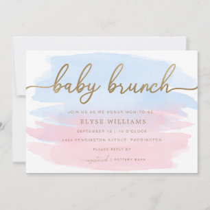 Aquarelle rose bleu or Bébé Brunch Invitation