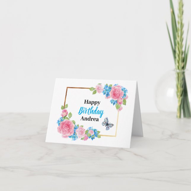 Aquarelle rose bleu Rose Fleurs Carte d'anniversai (Devant)