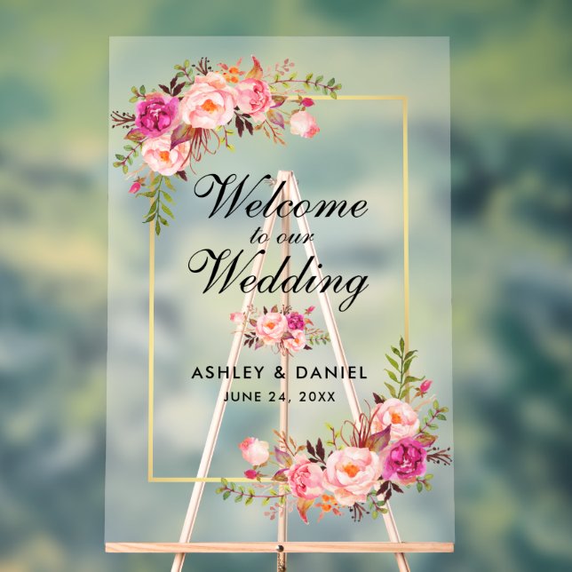 Aquarelle rose Blush Floral or Mariage Bienvenue (Neutre)